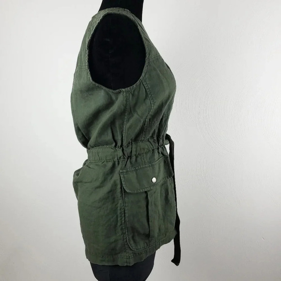 Athleta Wanderabout 100% linen olive green utility tunic vest xs zip-up top xs - Picture 2 of 14